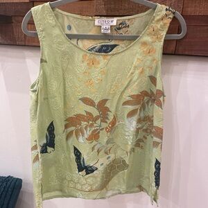 Citron Women's Floral Green Blouse Tank Top Size Medium
